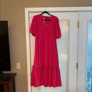 Vibrant Pink Puff Sleeve Dress
